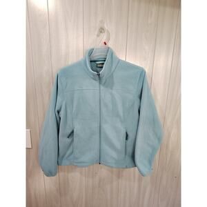 Women's LL Bean Fleece Mock Neck Jacket Size L Blue Outdoors Warm Comfort Winter